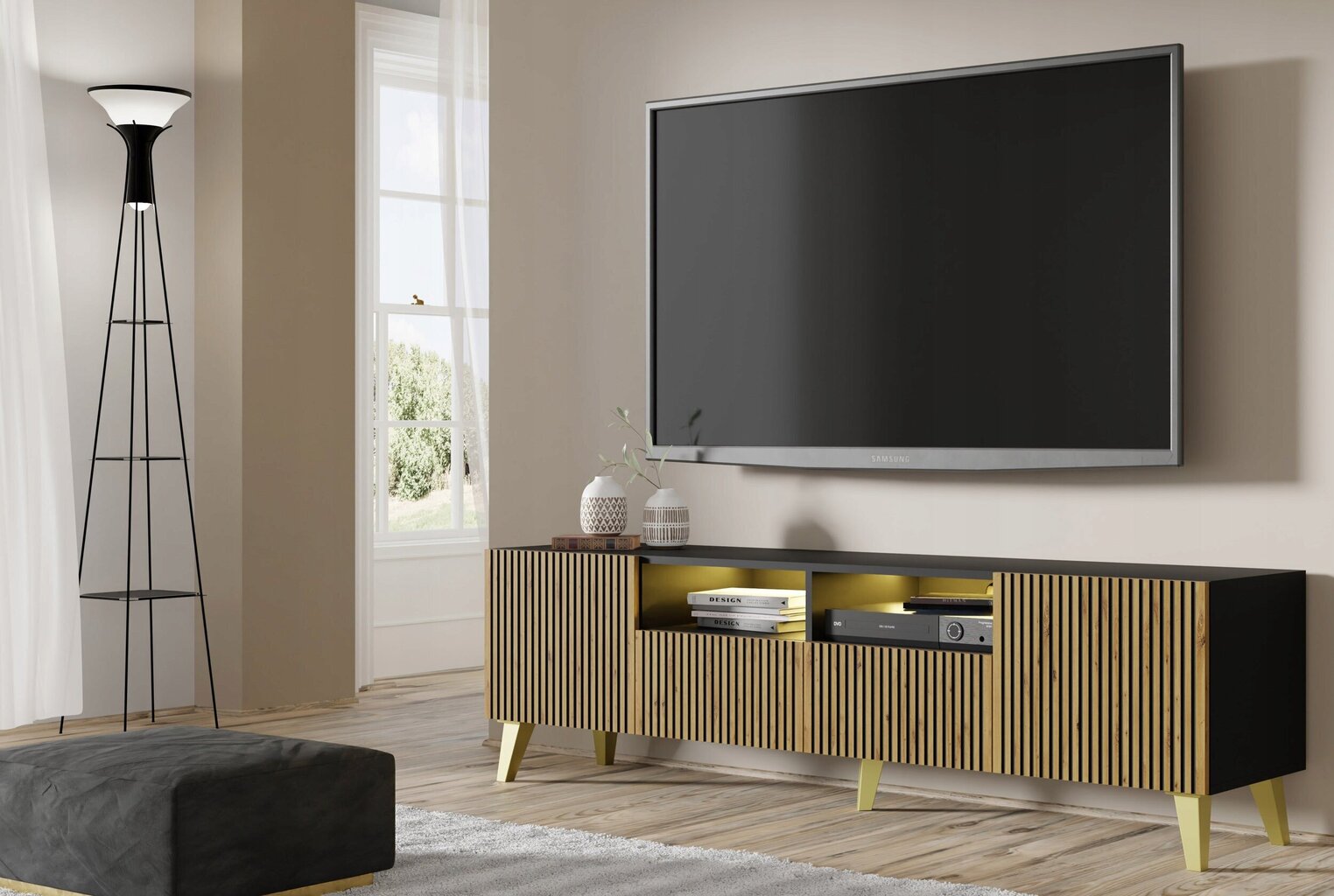 TV-kapp Akl Furniture Ravenna, must/pruun цена и информация | Televiisori alused | hansapost.ee