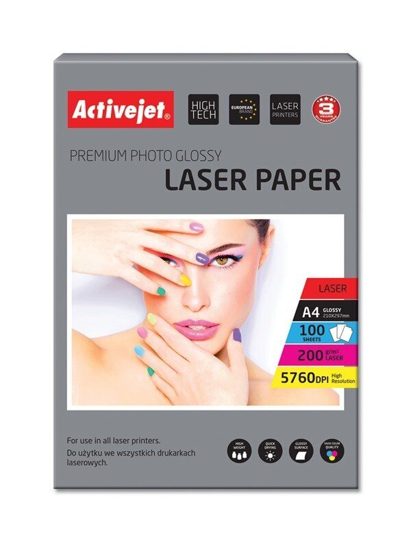 Activejet AP4-200G100L fotopaber laserprinteritele; A4; 100 tk цена и информация | Printeritarvikud | hansapost.ee