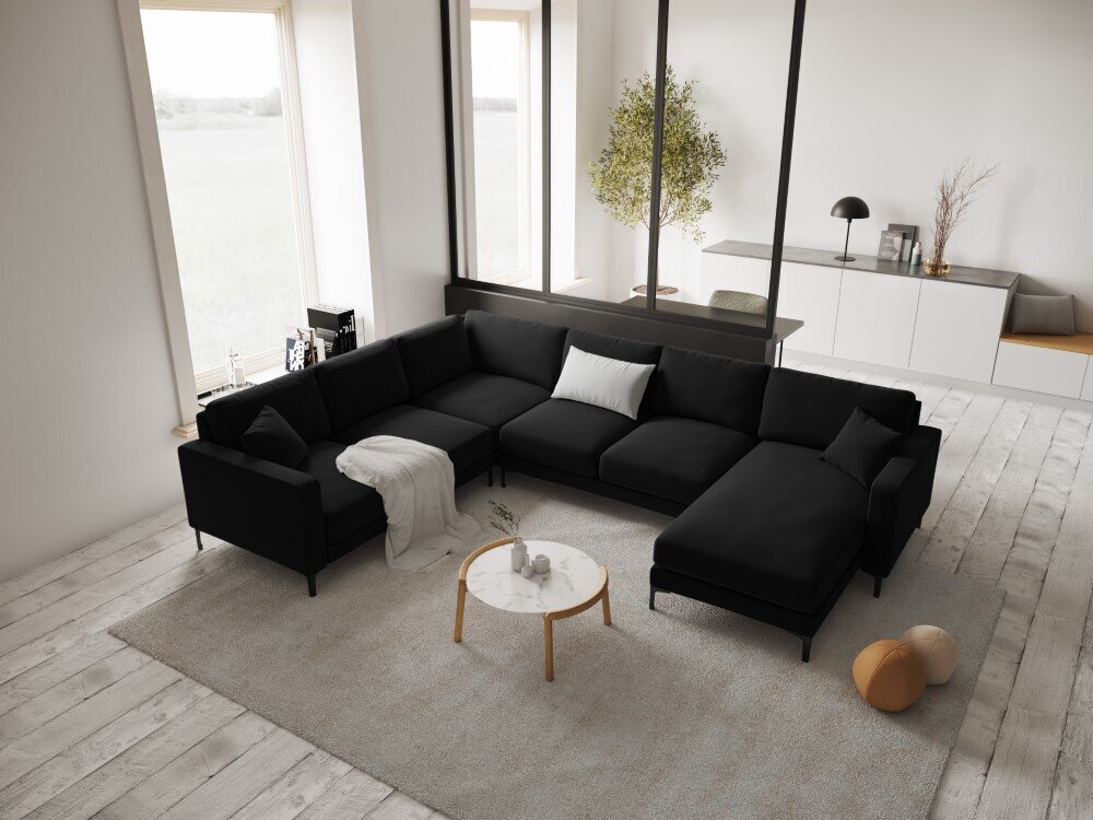 Panoraam vasakpoolne nurgadiivan velvet sofa Venus, 6 istekohta, must hind ja info | Nurgadiivanid ja nurgadiivanvoodid | hansapost.ee