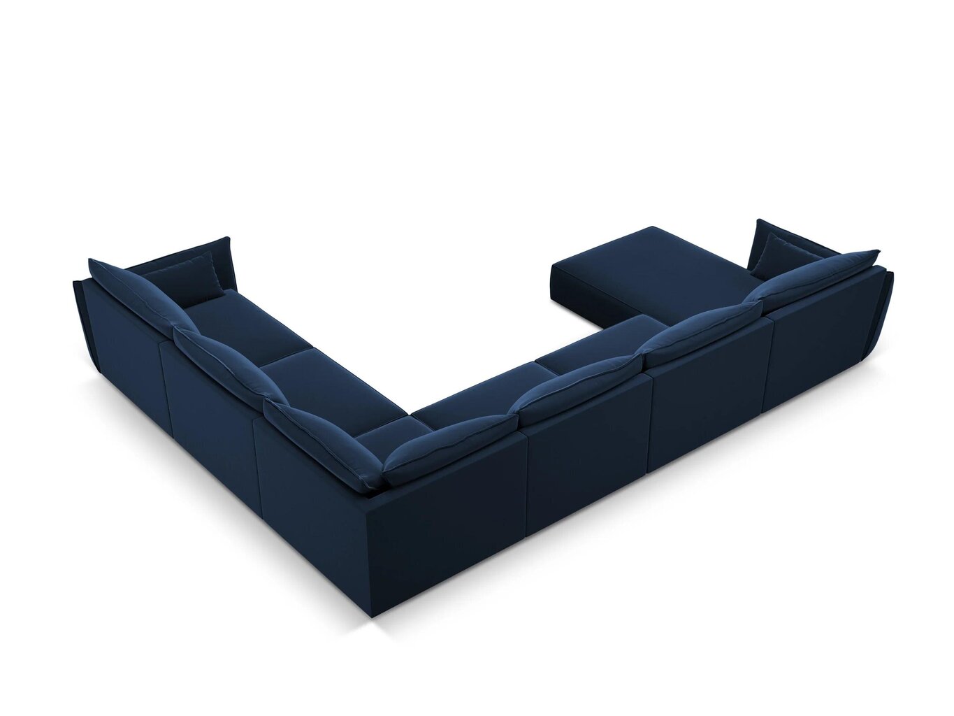 Panoraam parempoolne nurgadiivan velvet sofa Vanda, 8 istekohta, tumesinine цена и информация | Nurgadiivanid ja nurgadiivanvoodid | hansapost.ee
