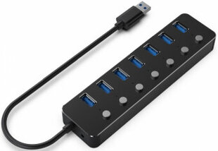 USB Centrmezgls Gembird USB 3.1 Powered 7-port Hub with Switches Black цена и информация | Адаптеры и USB-hub | hansapost.ee