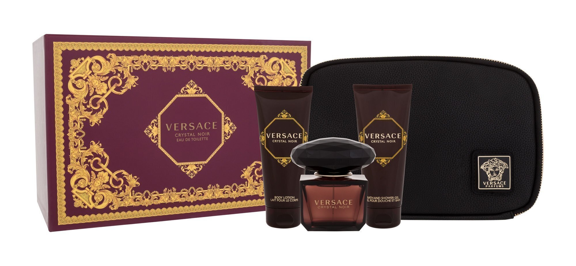 Подарочный набор для женщин Versace Crystal Noir: духи EDТ, 90 мл + лосьон  для тела, 100 мл + гель для душа, 100 мл + косметичка цена | hansapost.ee