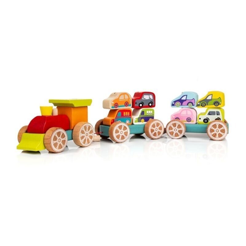 Puidust rong autodega 1,5+ aastat цена и информация | Beebide mänguasjad | hansapost.ee