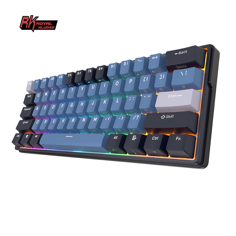 Klaviatuur Royal Kludge RK61 Plus TKL, 60%, Hot-swap, Blue Switches, US, Must/Sinine hind ja info | Klaviatuurid | hansapost.ee