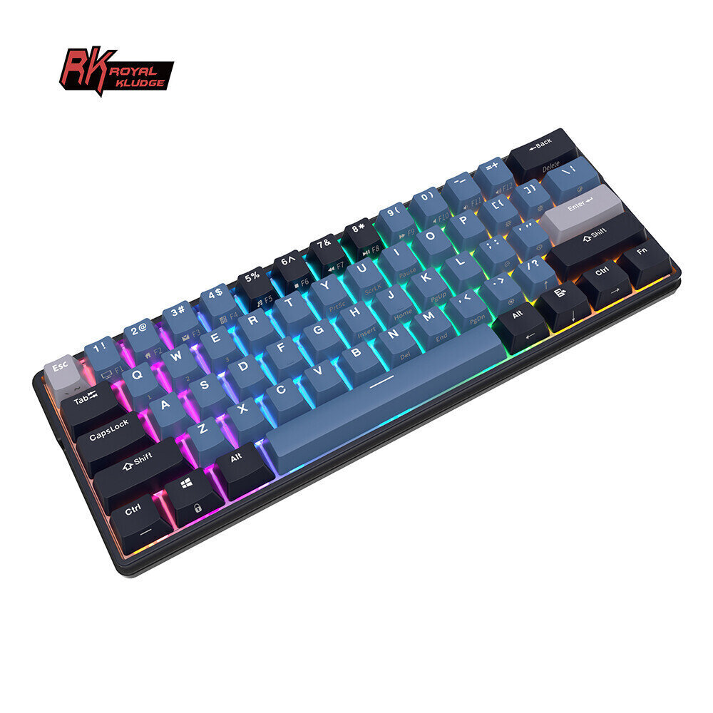 Klaviatuur Royal Kludge RK61 Plus TKL, 60%, Hot-swap, Blue Switches, US, Must/Sinine hind ja info | Klaviatuurid | hansapost.ee