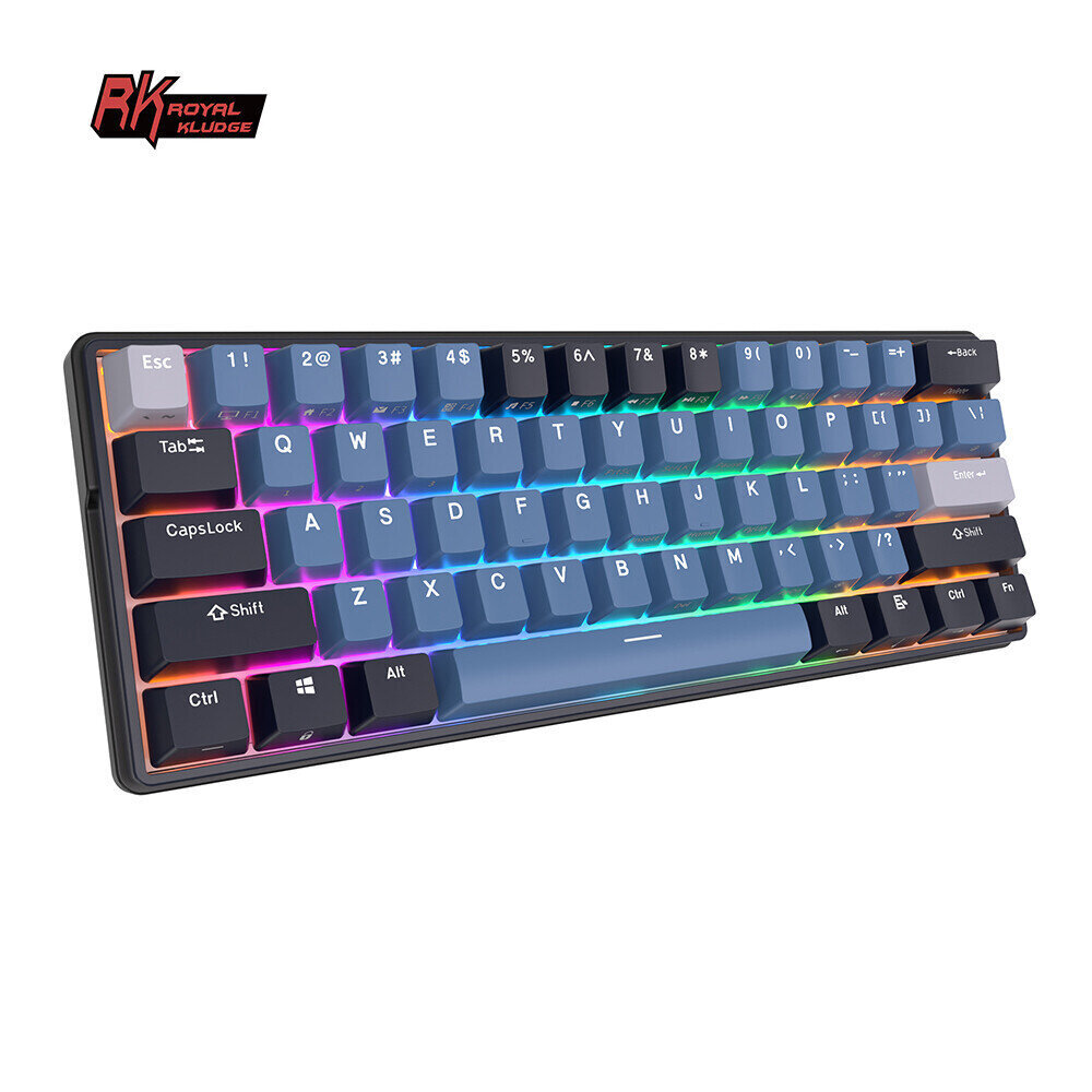 Klaviatuur Royal Kludge RK61 Plus TKL, 60%, Hot-swap, Blue Switches, US, Must/Sinine hind ja info | Klaviatuurid | hansapost.ee