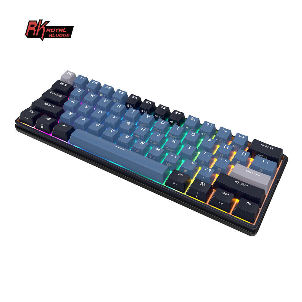 Klaviatuur Royal Kludge RK61 Plus TKL, 60%, Hot-swap, Blue Switches, US, Must/Sinine hind ja info | Klaviatuurid | hansapost.ee