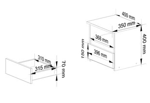Прикроватная тумба с 2 ящиками, белая цена и информация | Прикроватные тумбочки | hansapost.ee