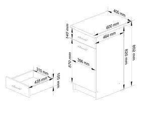 Köögikapp Oliwia, 60x40x85,2 cm, valge/hall цена и информация | Кухонные шкафчики | hansapost.ee