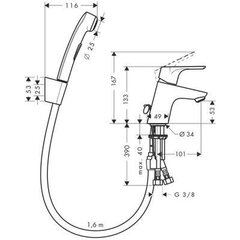 Смеситель для биде Hansgrohe Focus E2 с душем, 31926000 цена и информация | Смесители | hansapost.ee