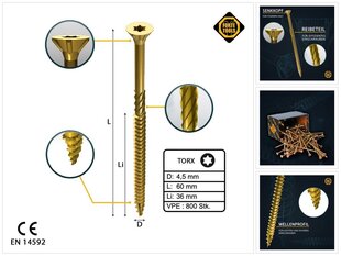 Шуруп по дереву Forte tools 4,5 x 60 мм цена и информация | Для укрепления | hansapost.ee