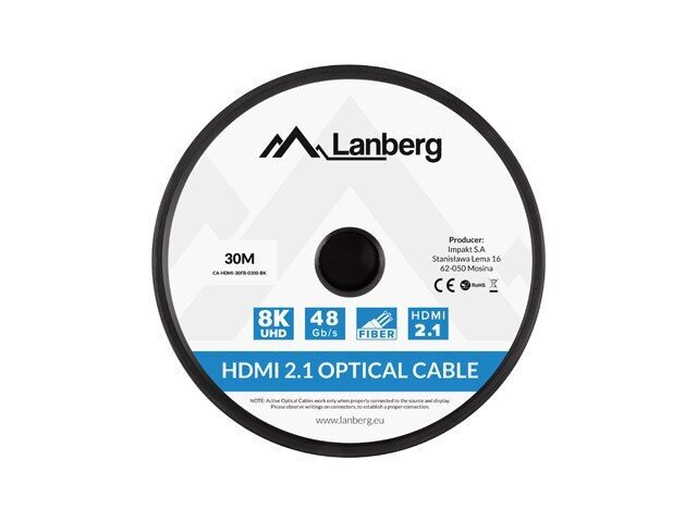 LANBERG CABLE HDMI M/M V2.1 30M 8K OPTICAL AOC hind ja info | Juhtmed ja kaablid | hansapost.ee