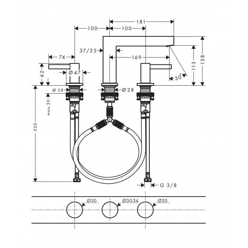 Valamusegisti Hansgrohe Finoris 110, 3 osa hind ja info | Vannitoa segistid | hansapost.ee