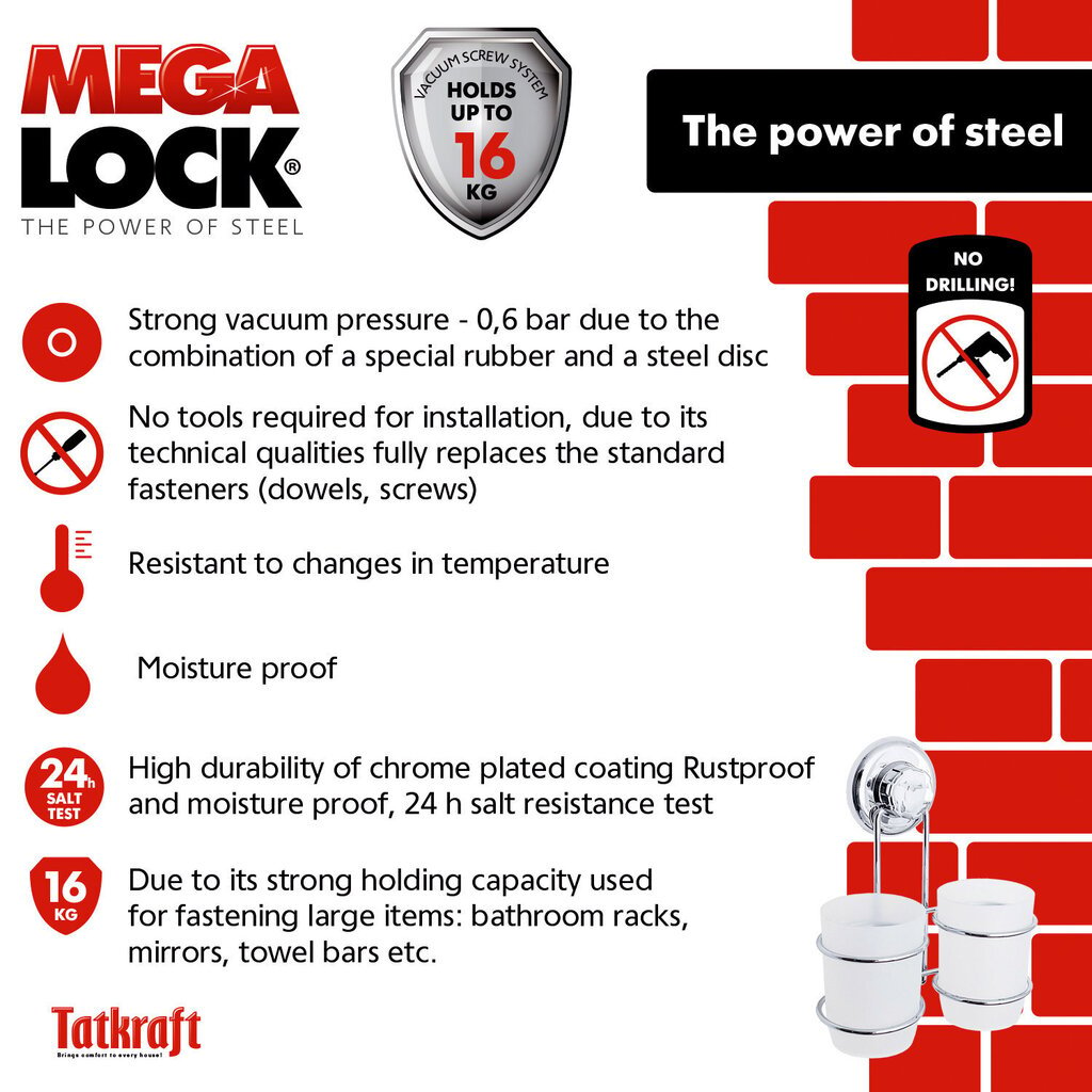 Kahe klaasiga hambaharjatops Megalock Tatkraft Mega Lock hind ja info | Vannitoa aksessuaarid | hansapost.ee