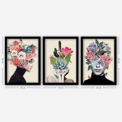 Репродукция из трех частей Женщина и цветы 3SC161 цена и информация | Настенные деревянные декорации | hansapost.ee