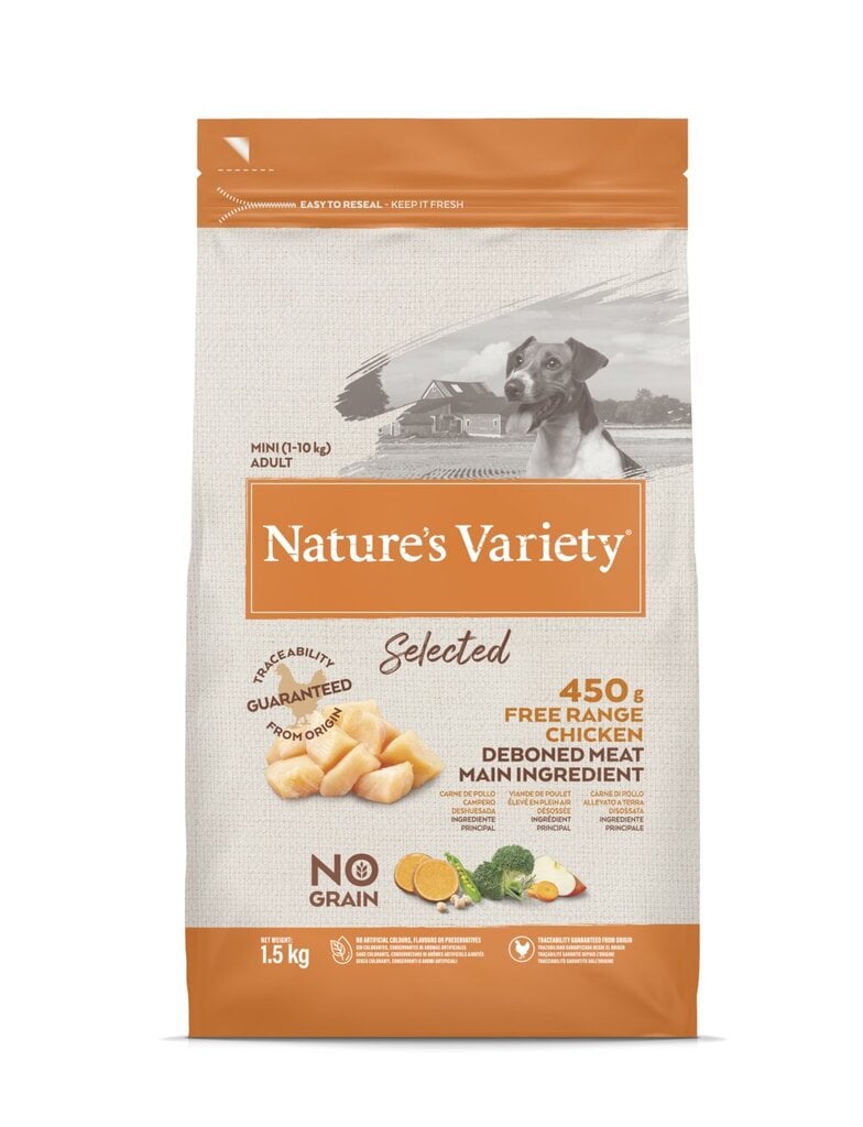 Nature's Variety Dog Selected Mini Free Range Chicken 1.5 Kg - vabapidamisel kuivtoit täiskasvanud koertele цена и информация | Koerte kuivtoit ja krõbinad | hansapost.ee