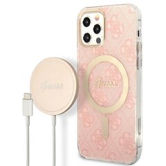 Zestaw Guess GUBPP12MH4EACSP Case+ Charger iPhone 12|12 Pro różowy|pink hard case 4G Print MagSafe цена и информация | Чехлы для телефонов | hansapost.ee