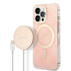 Zestaw Guess GUBPP13XH4EACSP Case+ Charger iPhone 13 Pro Max różowy|pink hard case 4G Print MagSafe цена и информация | Чехлы для телефонов | hansapost.ee