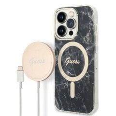 Zestaw Guess GUBPP14XHMEACSK Case+ Charger iPhone 14 Pro Max 6,7" czarny|black hard case Marble MagSafe цена и информация | Чехлы для телефонов | hansapost.ee