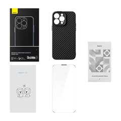 Магнитный чехол Baseus Synthetic Fiber Series для iPhone 14 Pro (черный)+ закаленное стекло + набор для чистки цена и информация | Чехлы для телефонов | hansapost.ee