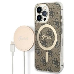 Zestaw Guess GUBPP13XH4EACSW Case+ Charger iPhone 13 Pro Max brązowy|brown hard case 4G Print MagSafe цена и информация | Чехлы для телефонов | hansapost.ee