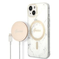Zestaw Guess GUBPP14MHMEACSH Case+ Charger iPhone 14 Plus 6,7" biały|white hard case Marble MagSafe цена и информация | Чехлы для телефонов | hansapost.ee