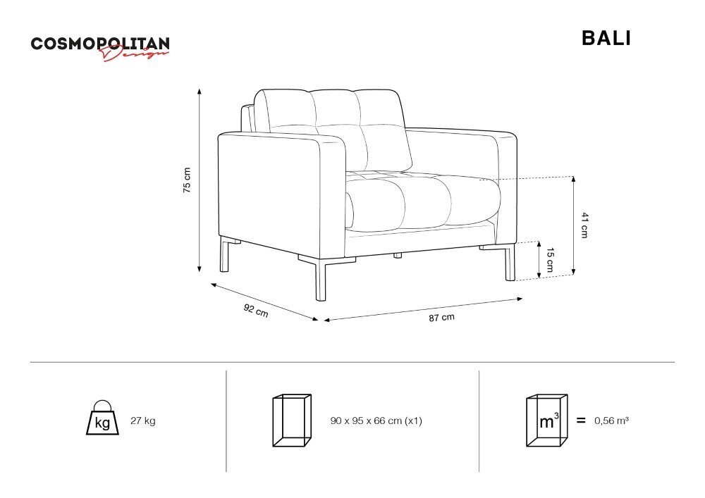 Tugitool Cosmopolitan Design Bali 1S-V, hall/must hind ja info | Tugitoolid | hansapost.ee