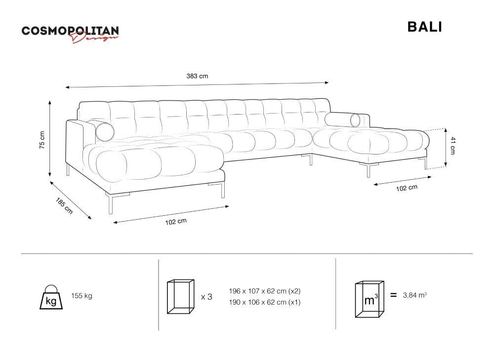 Pehme nurgadiivan Cosmopolitan Design Bali 7, tumeroheline/kuldne hind ja info | Nurgadiivanid ja nurgadiivanvoodid | hansapost.ee