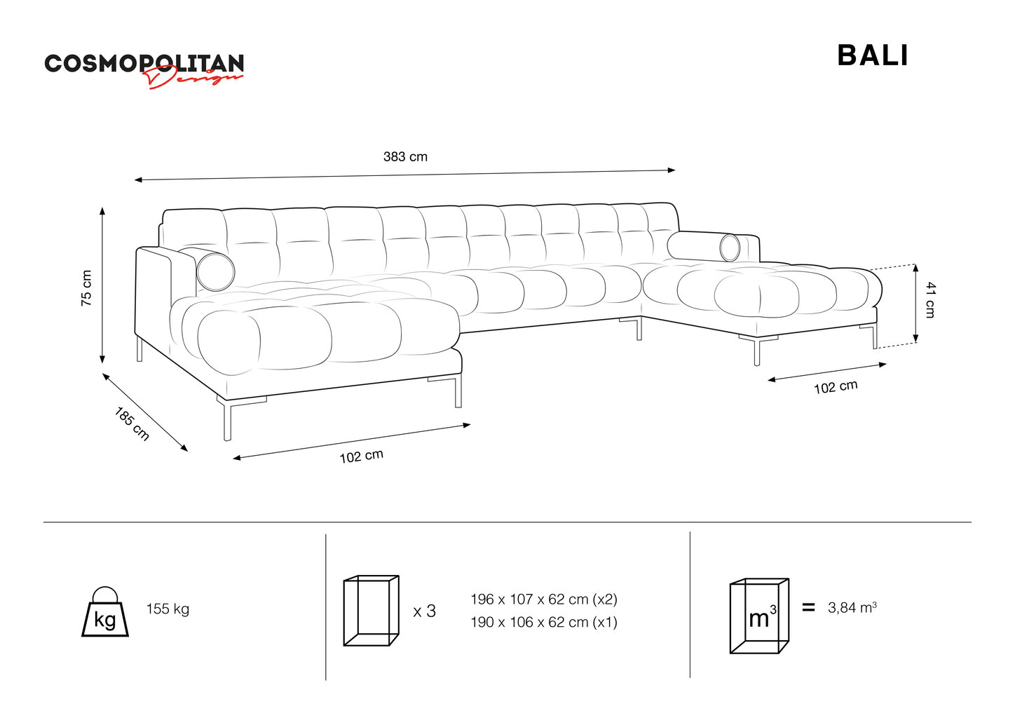 Pehme nurgadiivan Cosmopolitan Design Bali 7S-V, sinine/kuldne hind ja info | Nurgadiivanid ja nurgadiivanvoodid | hansapost.ee