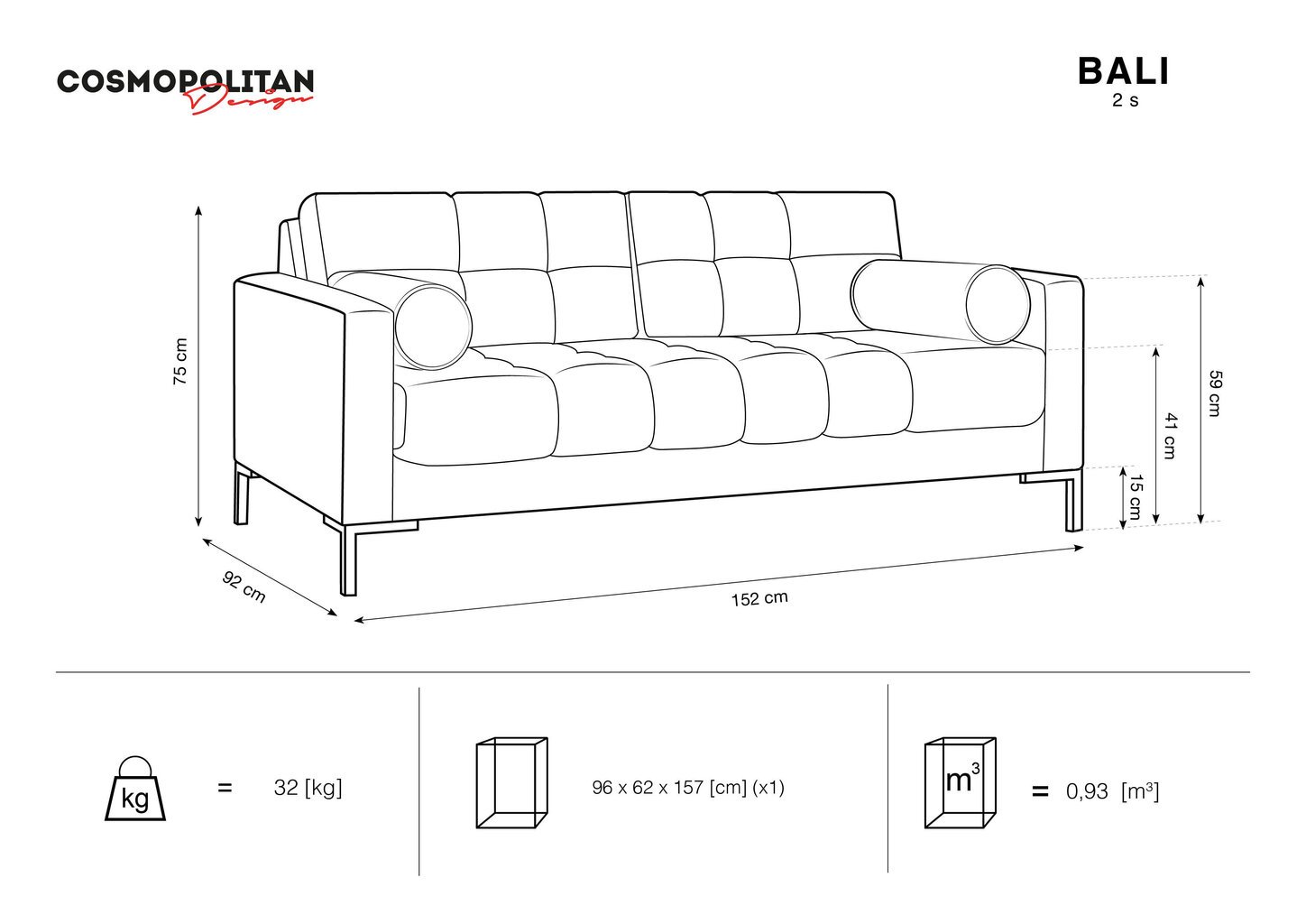 Diivan Cosmopolitan Design Bali 2S, must цена и информация | Diivanvoodid ja diivanid | hansapost.ee