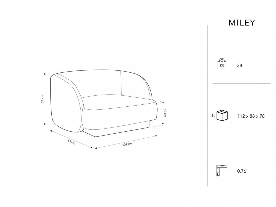 Sametist tugitool Micadoni Miley, 109 x 85 x 74, kollane цена и информация | Tugitoolid | hansapost.ee