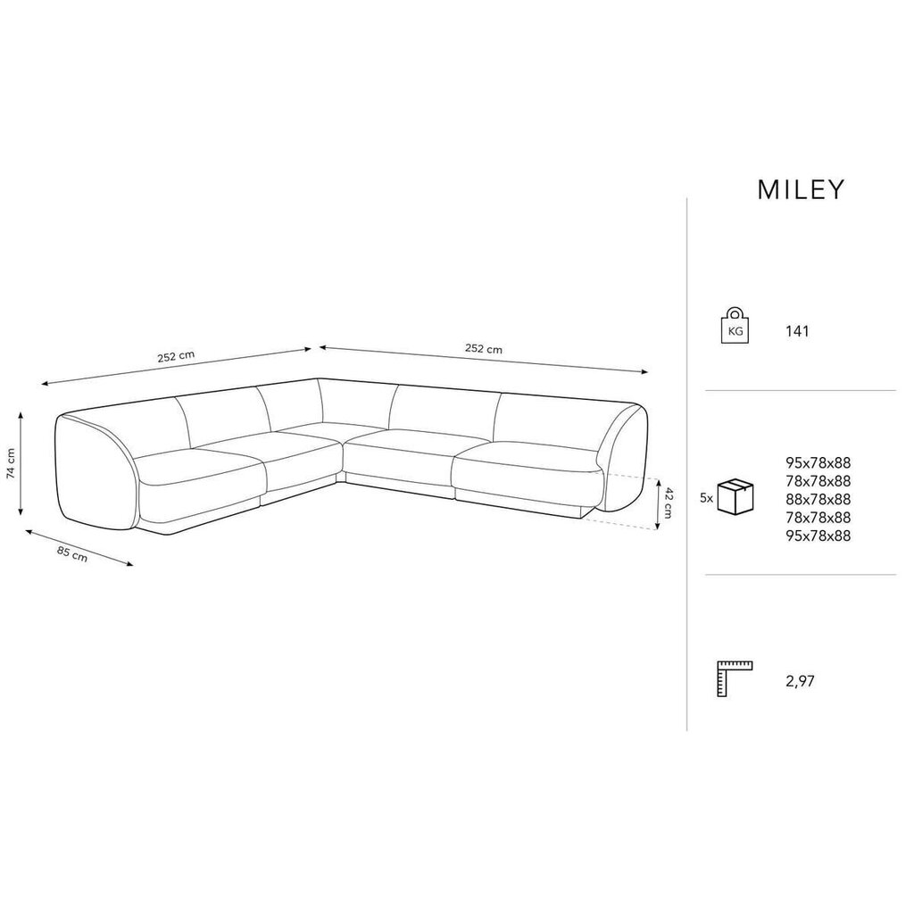 Sametine sümmeetriline nurgadiivan Micadoni Miley, 252 x 252 x 74, beež hind ja info | Diivanvoodid ja diivanid | hansapost.ee
