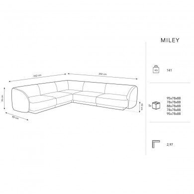 Sametist sümmeetriline nurgadiivan Micadoni Miley, 252 x 252 x 74, valge hind ja info | Diivanvoodid ja diivanid | hansapost.ee