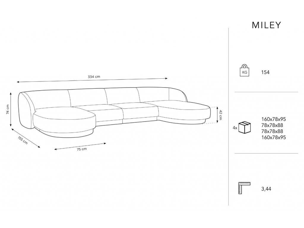 Panoraamdiivan Micadoni Miley, 334 x 155 x 74 cm, must цена и информация | Diivanvoodid ja diivanid | hansapost.ee