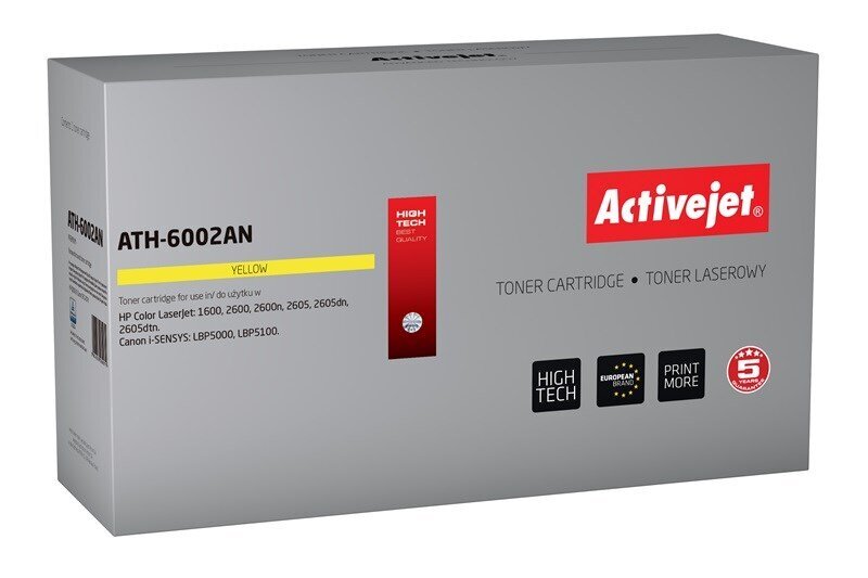 Activejet ATH-6002AN tooner HP printerile; HP 124A Q6002A, Canon CRG-707Y asendus, Premium; 2000 lehekülge; kollane цена и информация | Laserprinteri toonerid | hansapost.ee