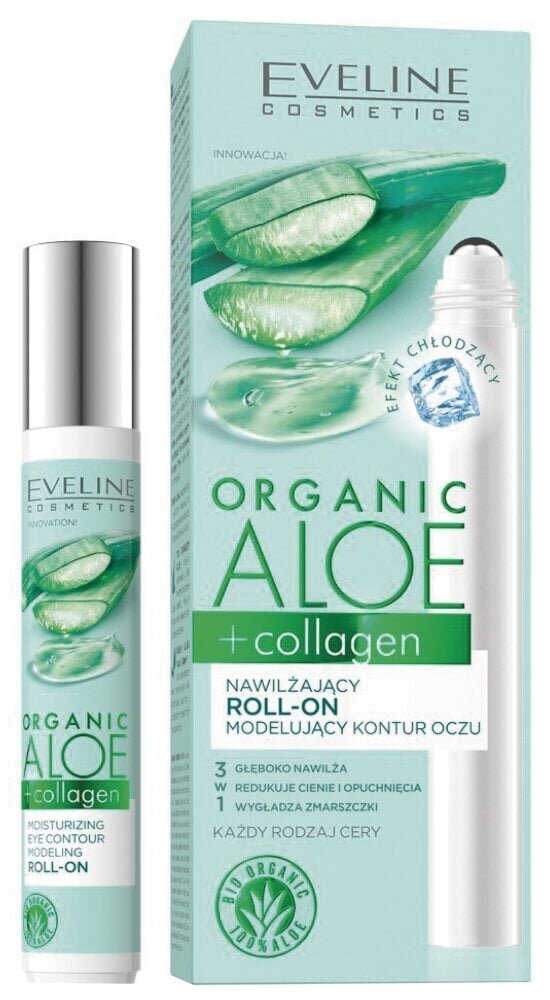 Eveline Organic Aloe+Collagen kreem silmaümbruse nahale, rullitav, 15 ml цена и информация | Silmakreemid ja seerumid | hansapost.ee