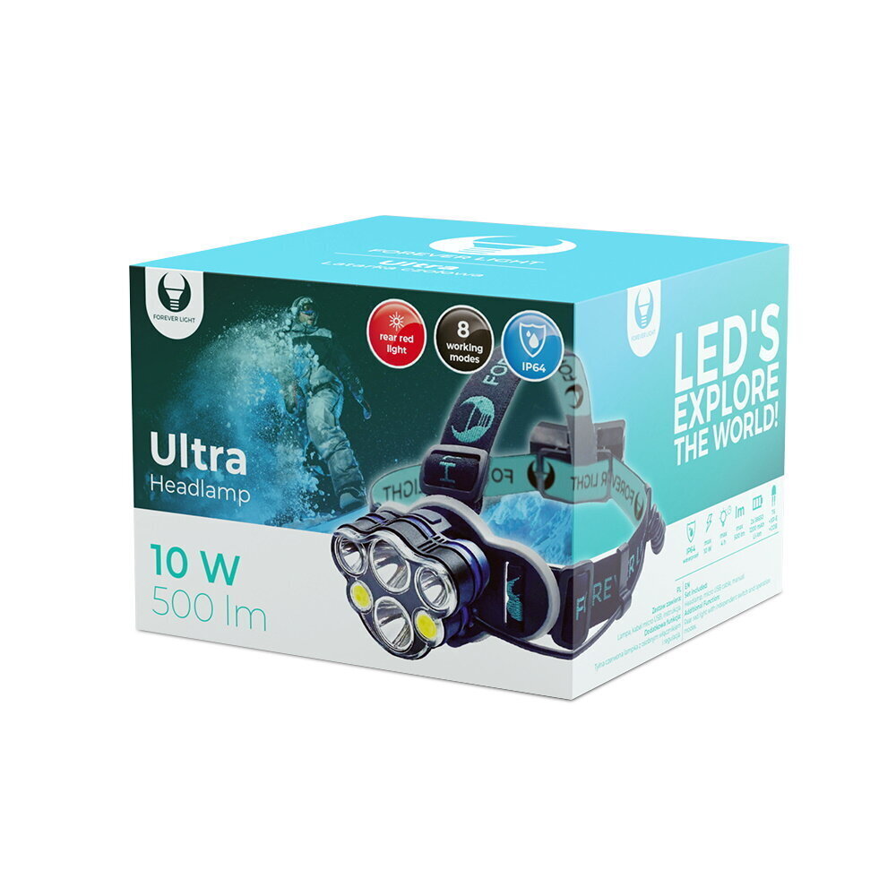 Laetav esilamp Ultra T6 2x 10W + XP-E 2x 3W 500lm 2x 18650 1200mAh Li-Ion цена и информация | Pealambid, matkalambid | hansapost.ee