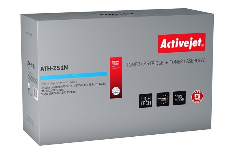 Activejet ATH-251N tooner HP printerile; HP 504A CE251A, Canon CRG-723C asendus; Ülim; 7000 lehekülge; tsüaan hind ja info | Laserprinteri toonerid | hansapost.ee