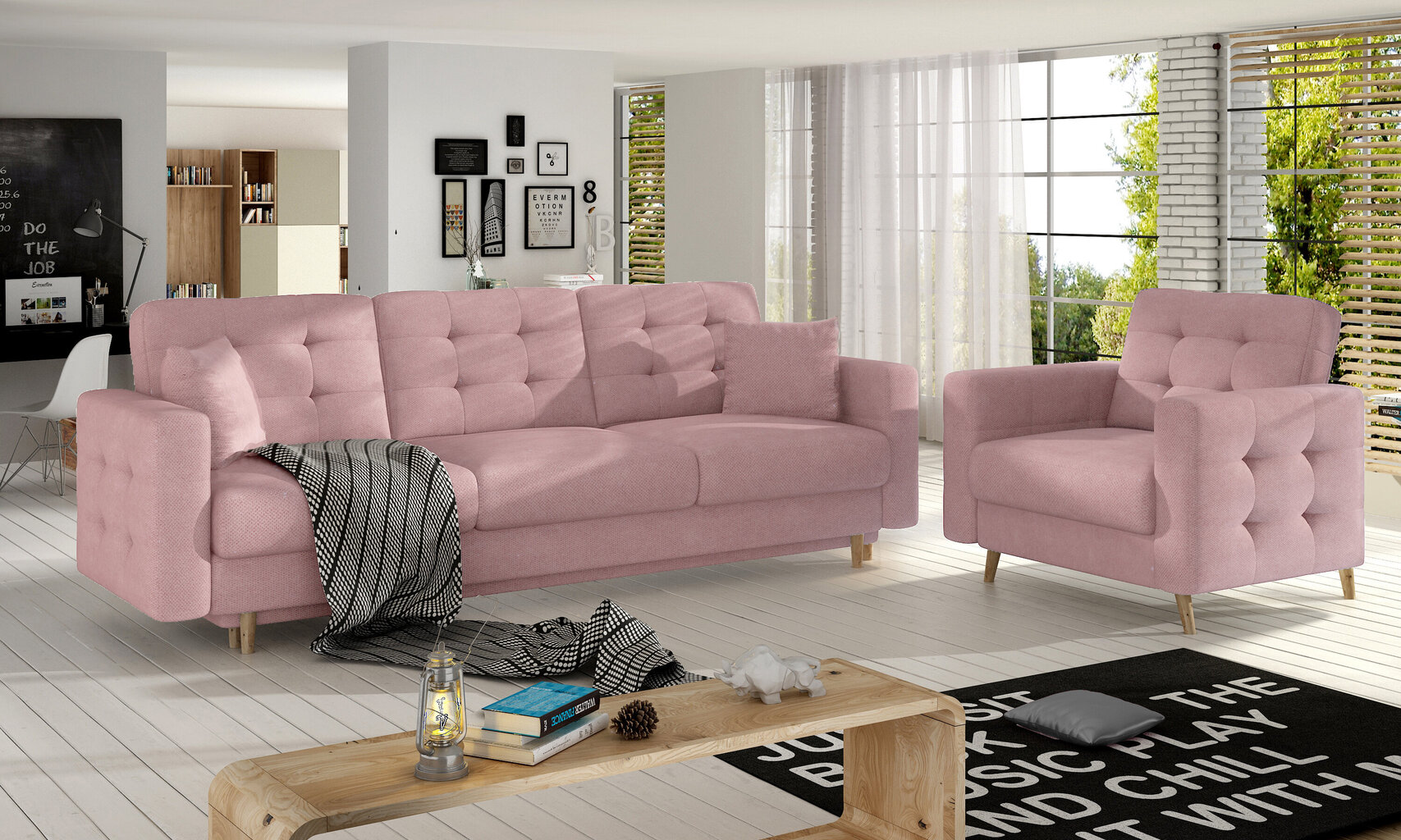 2-osaline pehme mööbli komplekt Asgard 3+1, roosa цена и информация | Pehme mööbli komplektid | hansapost.ee