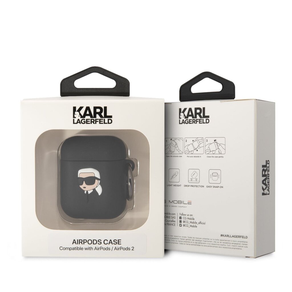 Karl Lagerfeld 3D Logo NFT Karl Head Silicone Case for Airpods 1|2 Black цена и информация | Kõrvaklapid | hansapost.ee