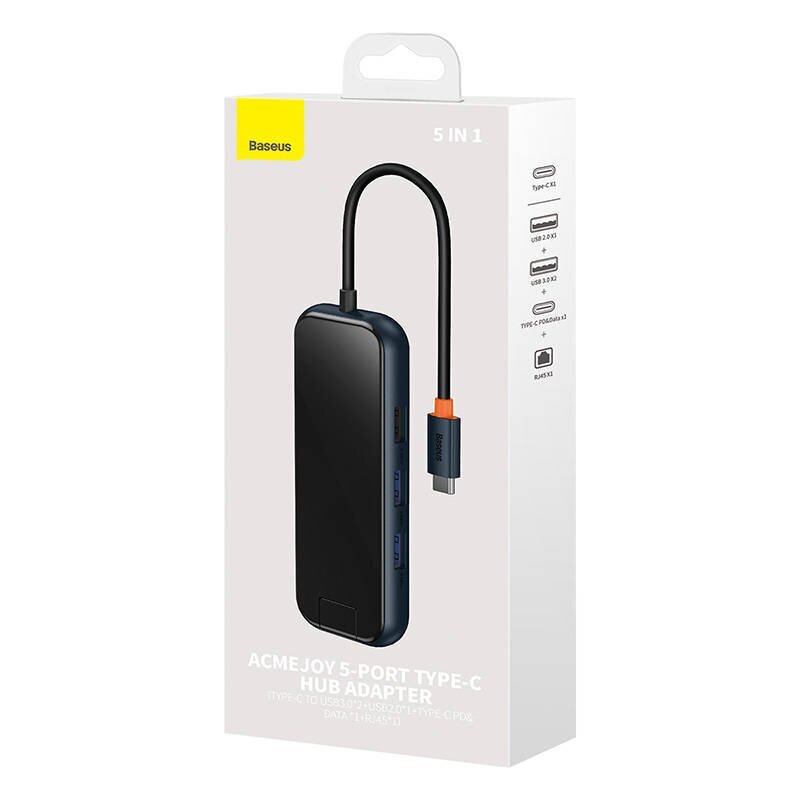 Hub 5in1 Baseus AcmeJoy series USB-C to 2xUSB 3.0 + USB 2.0 + USB-C PD + RJ45 (dark grey) hind ja info | USB adapterid ja jagajad | hansapost.ee