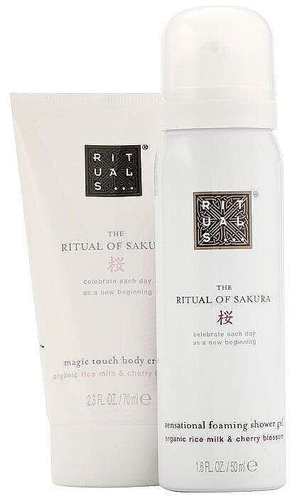 Reisikosmeetika komplekt Rituals The Ritual Of Sakura: dušivaht, 50 ml + kehakreem, 70 ml цена и информация | Dušigeelid, õlid | hansapost.ee