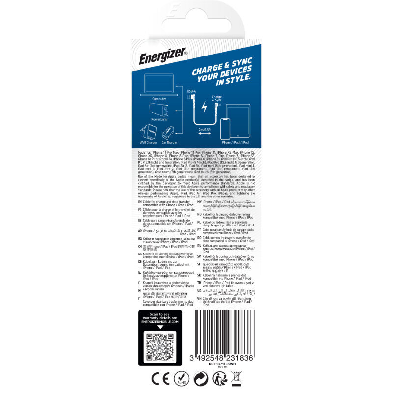Energizer Ultimate C710LKWH hind ja info | Mobiiltelefonide kaablid | hansapost.ee