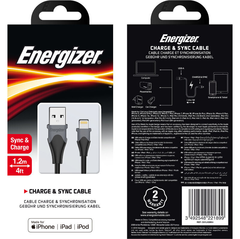 Energizer Classic C61LIGBK4 hind ja info | Mobiiltelefonide kaablid | hansapost.ee