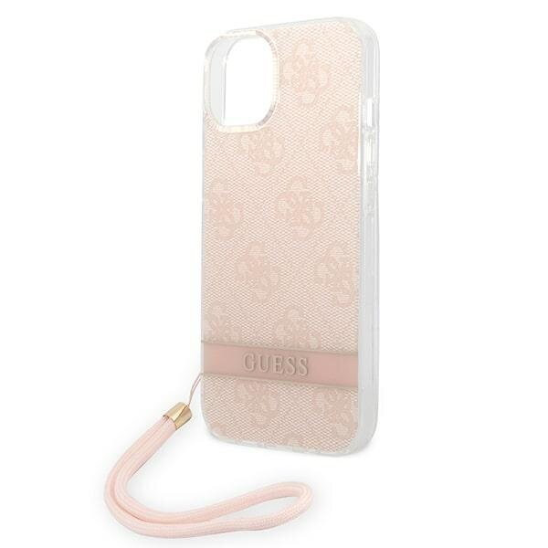 Guess GUOHCP14SH4STP iPhone 14 6,1" pink hardcase 4G Print Strap hind ja info | Telefonide kaitsekaaned ja -ümbrised | hansapost.ee