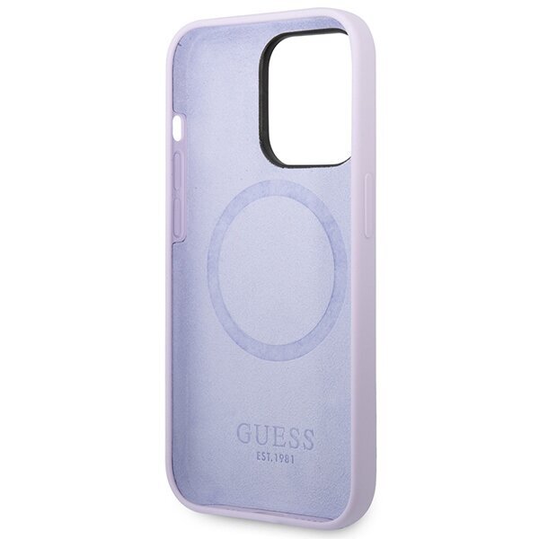Guess GUHMP14LSBPLU iPhone 14 Pro 6,1" purple hard case Silicone Logo Plate MagSafe цена и информация | Telefonide kaitsekaaned ja -ümbrised | hansapost.ee