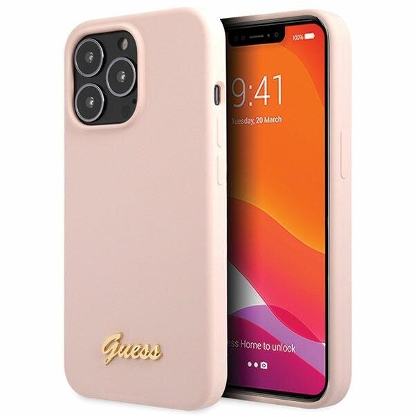 Guess GUHCP13XLSLMGLP iPhone 13 Pro Max 6.7" jasnolight pink hardcase Silicone Script Gold Logo цена и информация | Telefonide kaitsekaaned ja -ümbrised | hansapost.ee