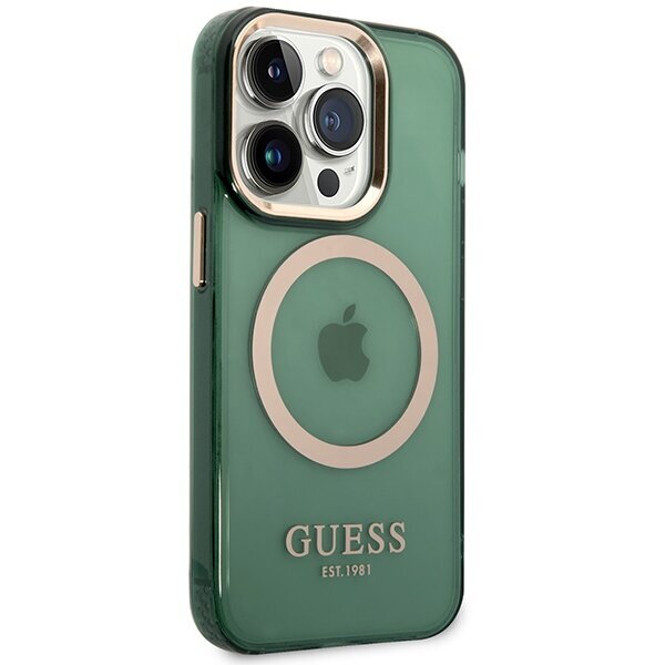 Guess GUHMP14LHTCMA iPhone 14 Pro 6.1" khaki hard case Gold Outline Translucent MagSafe hind ja info | Telefonide kaitsekaaned ja -ümbrised | hansapost.ee