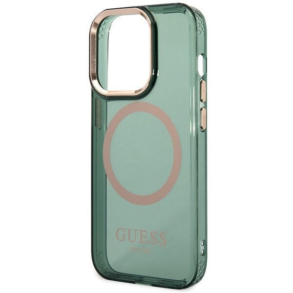 Guess GUHMP14XHTCMA iPhone 14 Pro Max 6,7" khaki hard case Gold Outline Translucent MagSafe hind ja info | Telefonide kaitsekaaned ja -ümbrised | hansapost.ee