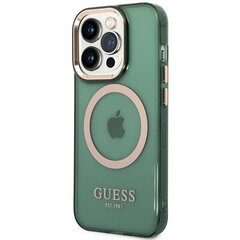 Guess чехол для iPhone 14 Pro Max 6,7 GUHMP14XHTCMA хаки жесткий корпус золотой контур полупрозрачный MagSafe цена и информация | Чехлы для телефонов | hansapost.ee